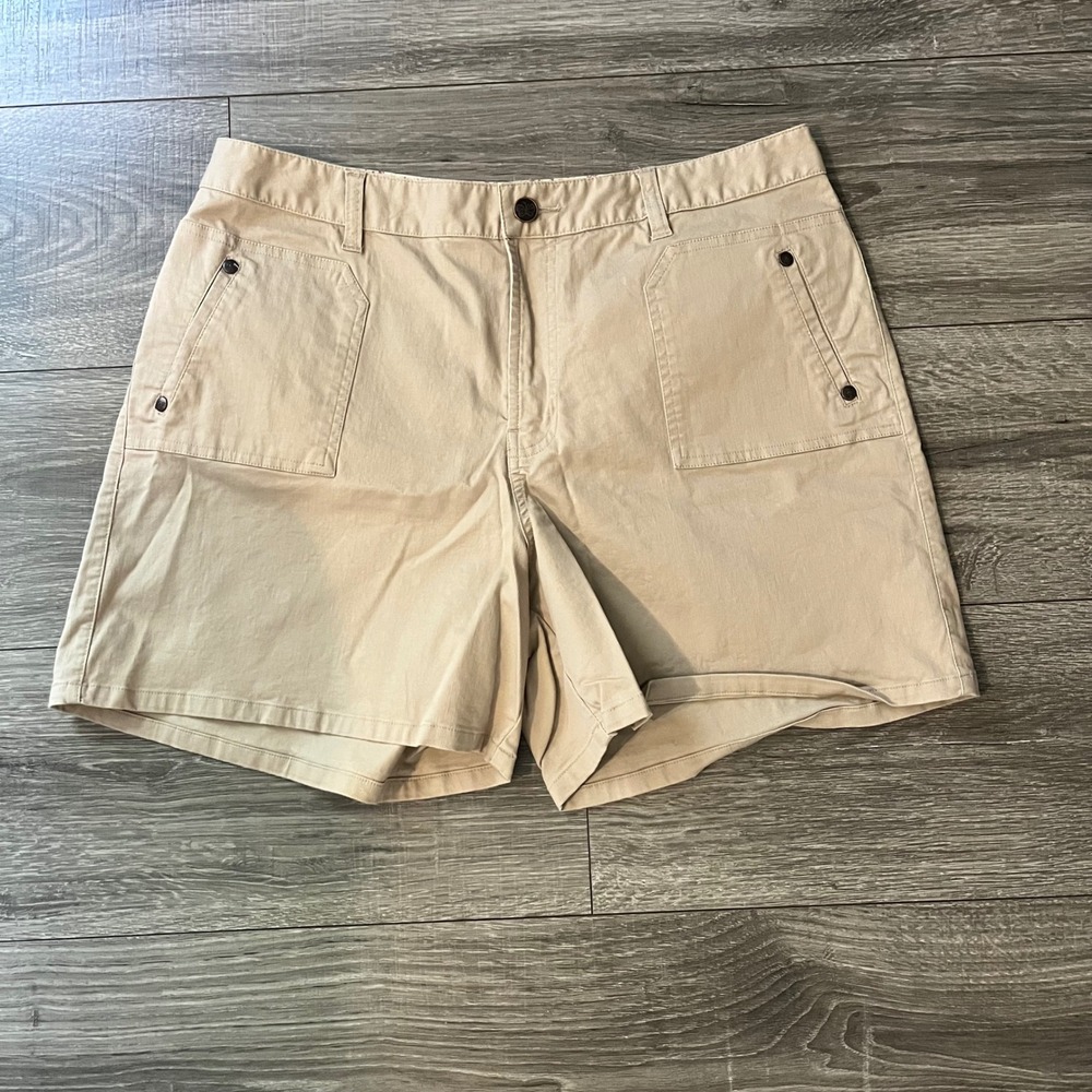 Fashion Bug Khaki Utility Shorts Tan Stretch Cotton Pockets Womens Size 14